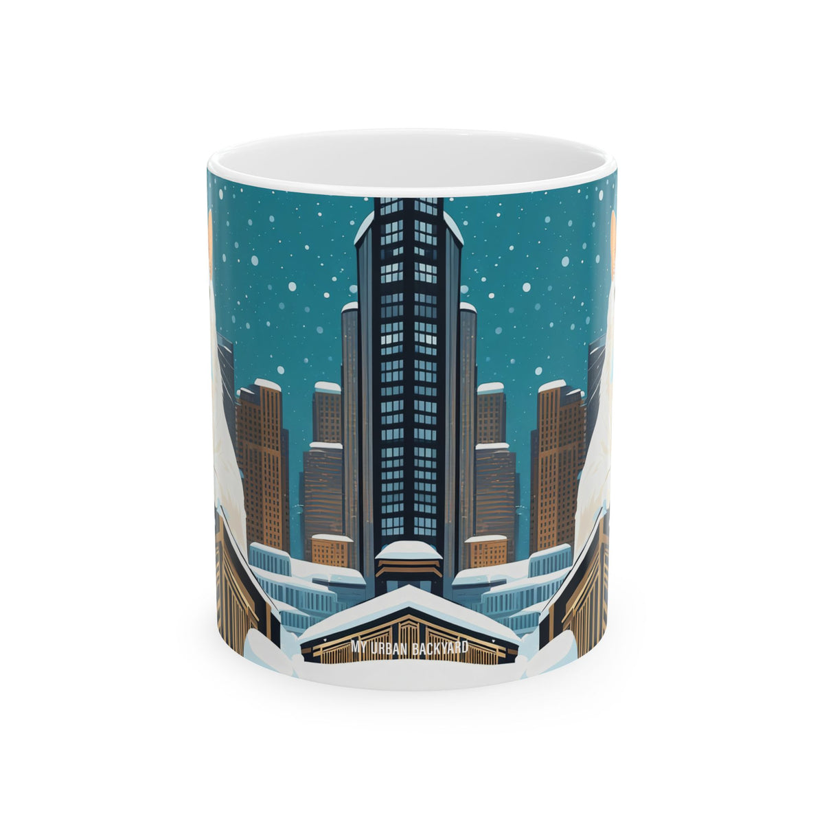 Snowy City Cat Ceramic Mug - 11 oz