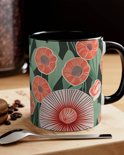Ceramic Mug for Coffee, Tea, Hot Cocoa. Home/Office, Art Deco Flowers