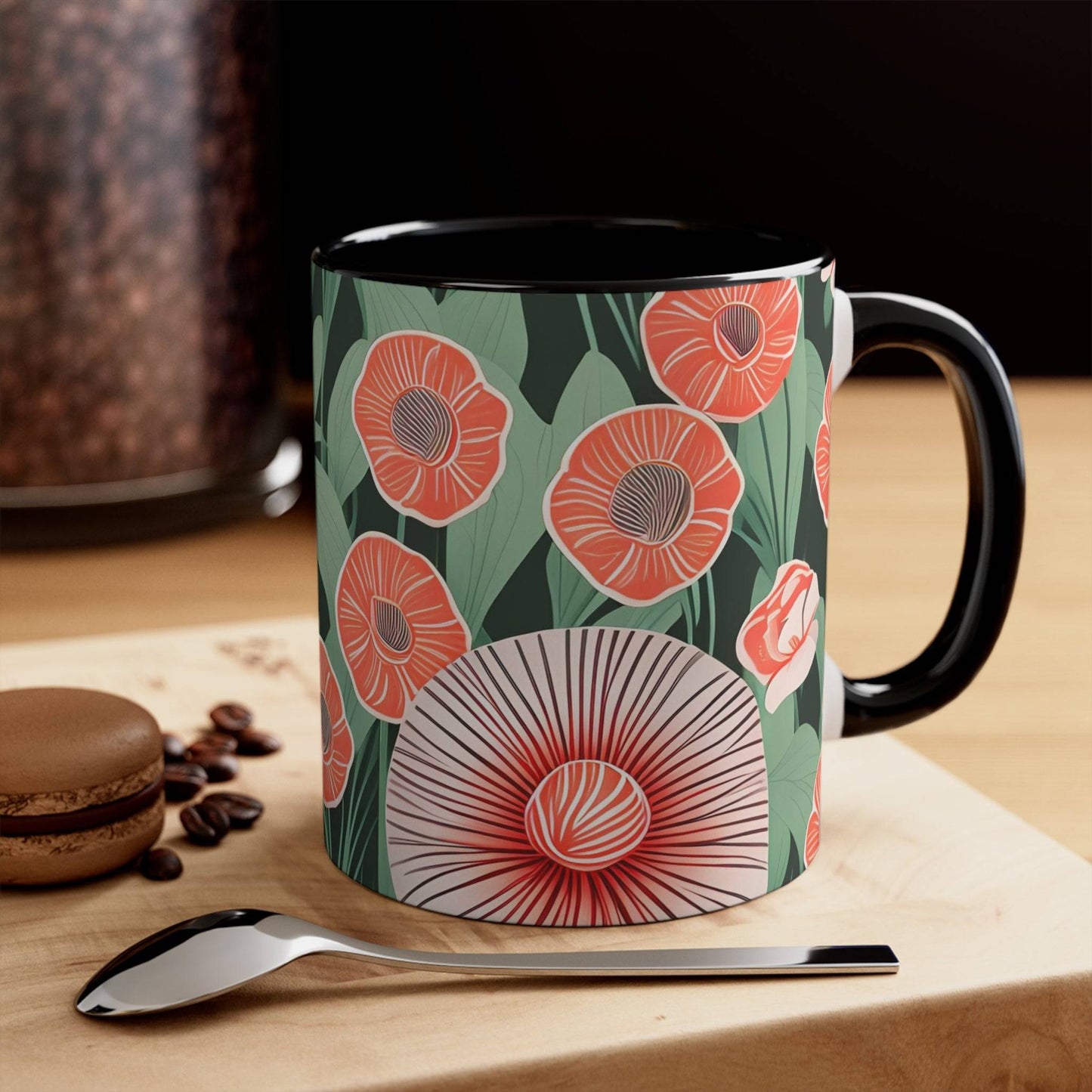 Ceramic Mug for Coffee, Tea, Hot Cocoa. Home/Office, Art Deco Flowers