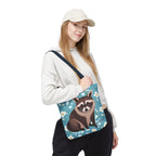 Young Raccoon w Flowers Tote Bag with Cotton Handles For Everyday Use, 3 Sizes