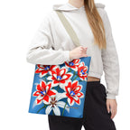 Bouquet of Red White and Blue Flowers Tote Bag with Cotton Handles For Everyday Use, 3 Sizes