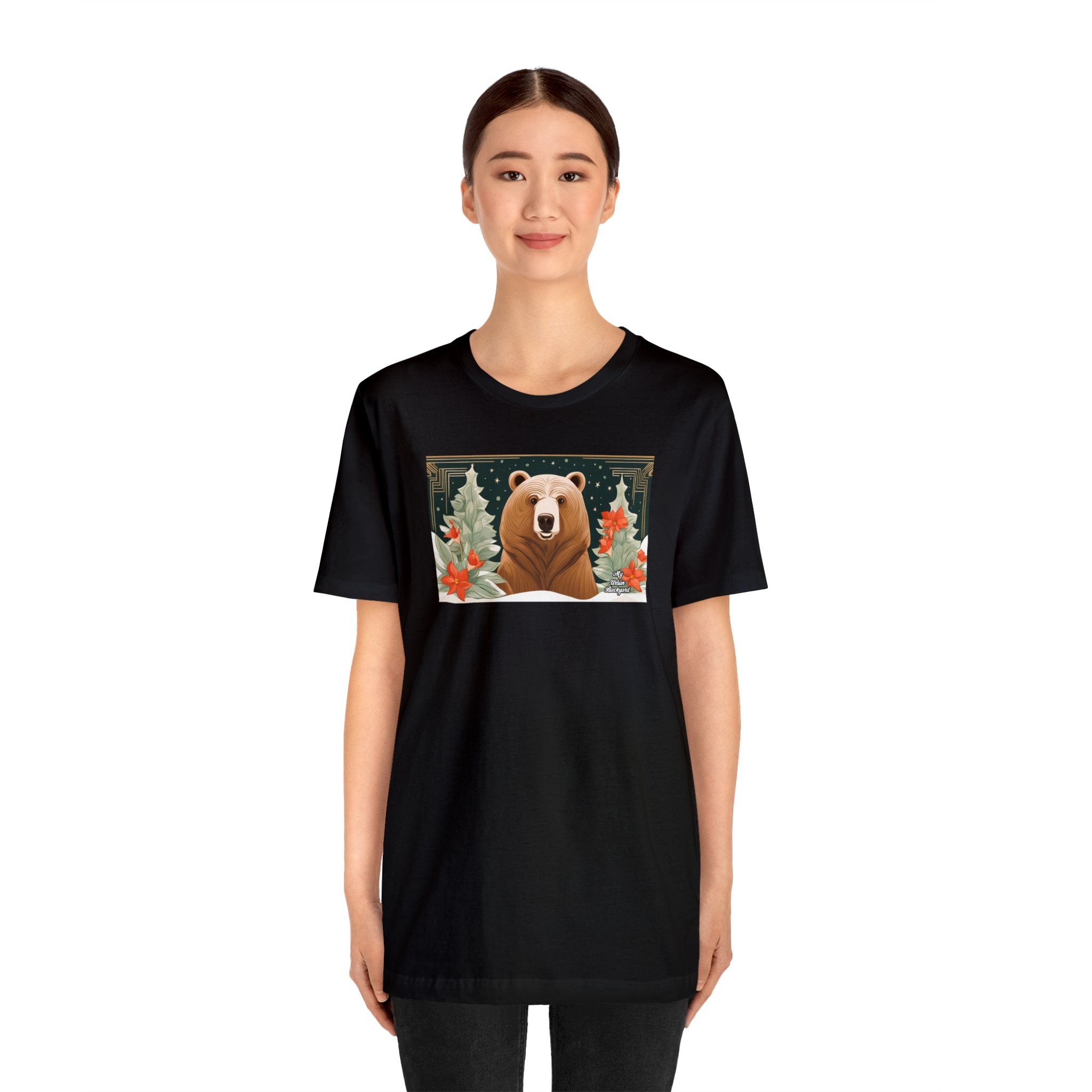 Art Deco Holiday Bear, Soft 100% Jersey Cotton T-Shirt, Unisex, Short Sleeve, Retail Fit