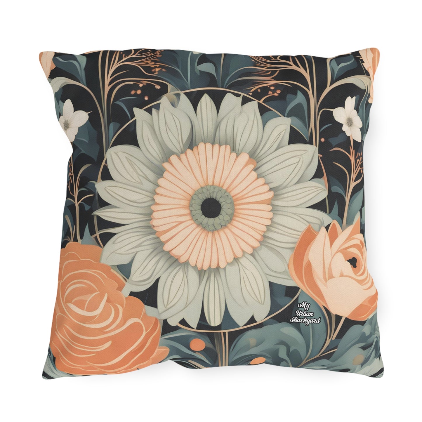 Wildflowers, Blue accent color, Throw Pillow, Indoor/Outdoor Decor for Home or Office