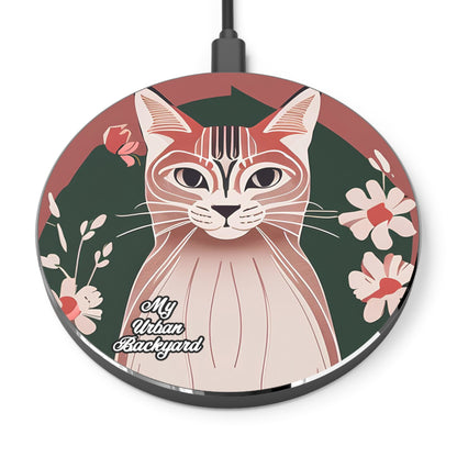 Art Deco Tabby, 10W Wireless Charger for iPhone, Android, Earbuds
