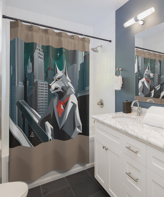 Cinderhowl, Wolf Shower Curtain, Taupe accent color - 71" x 74"