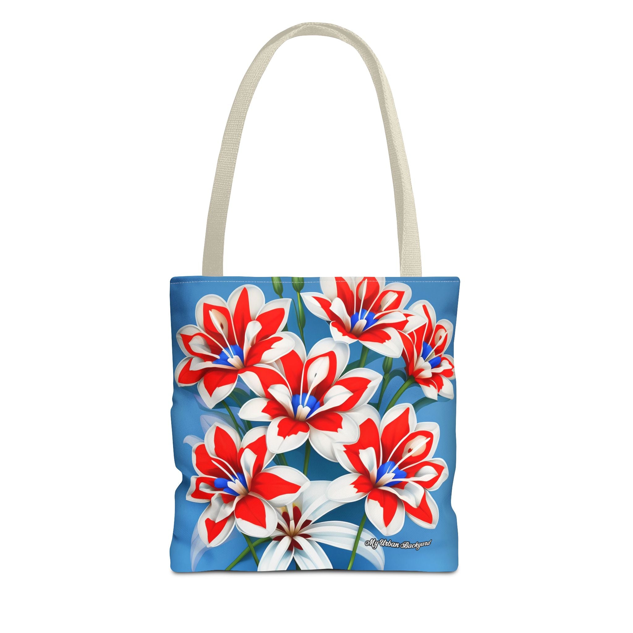 Bouquet of Red White and Blue Flowers Tote Bag with Cotton Handles For Everyday Use, 3 Sizes