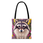 Raccoon and Flowers Tote Bag with Cotton Handles For Everyday Use, 3 Sizes