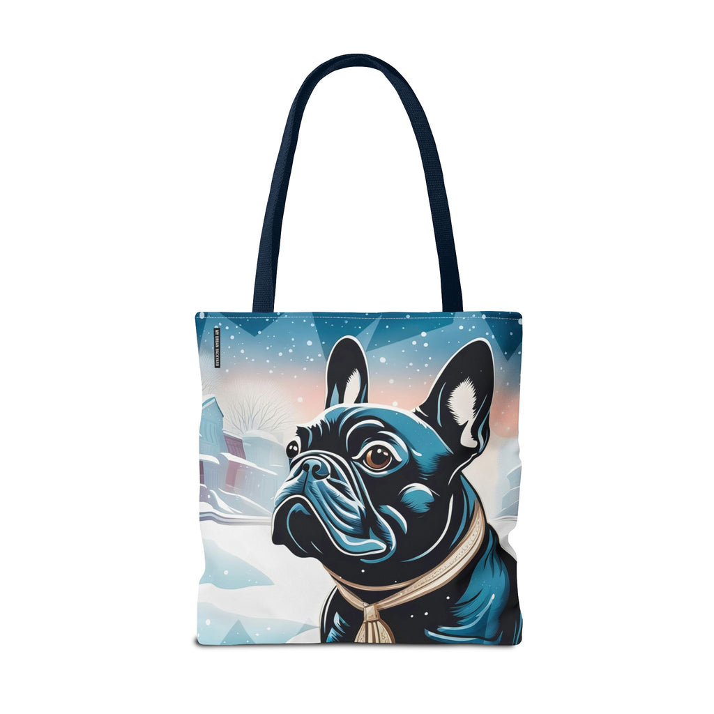 French Bulldog Winter Tote Bag — Snowy Pup All-Over Print Tote