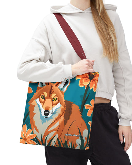 Coyote with Flowers Tote Bag with Cotton Handles For Everyday Use, 3 Sizes