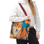 Coyote with Flowers Tote Bag with Cotton Handles For Everyday Use, 3 Sizes