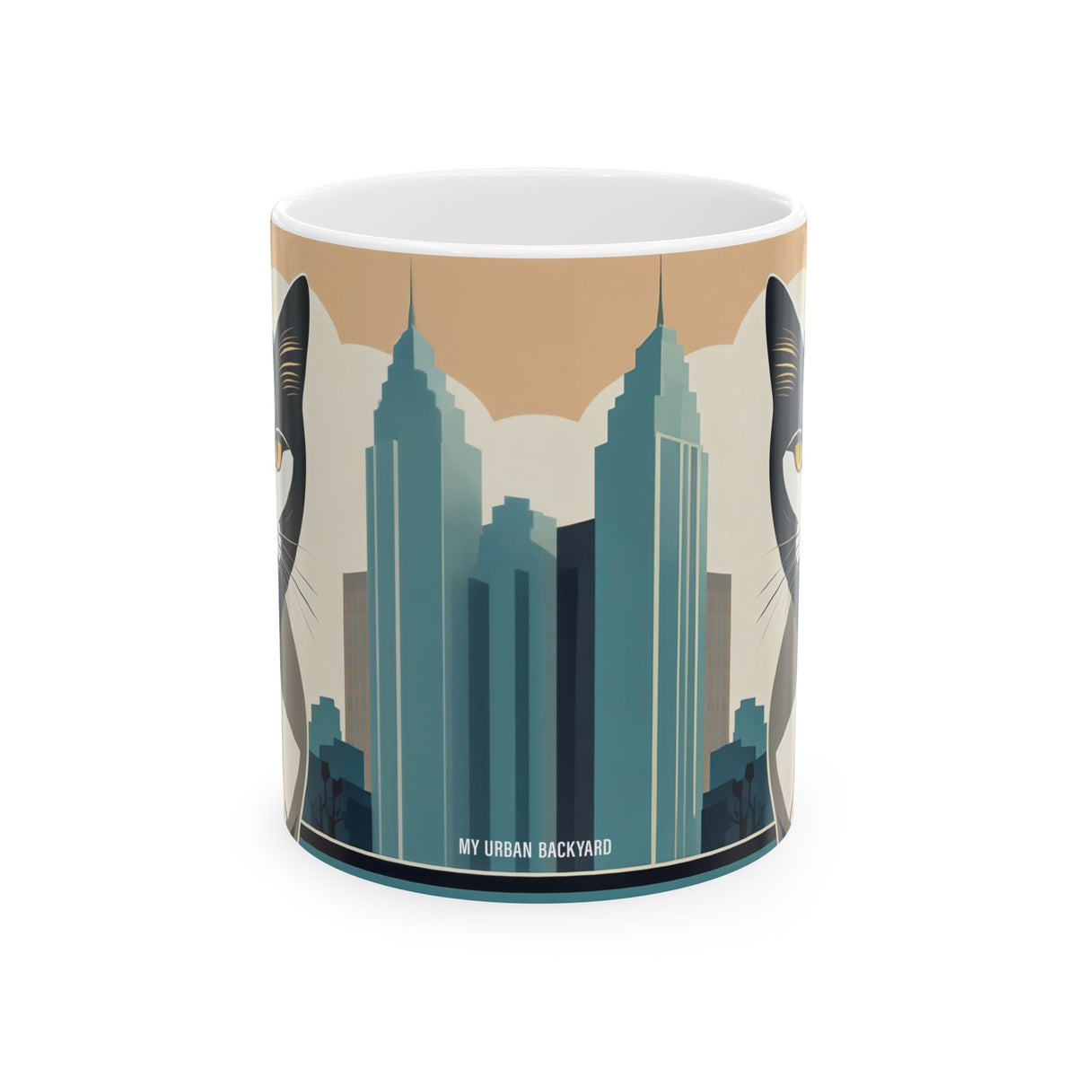 Art Deco Urban Cat Ceramic Mug