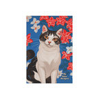 Cat with Red and White Flowers, Garden Flag