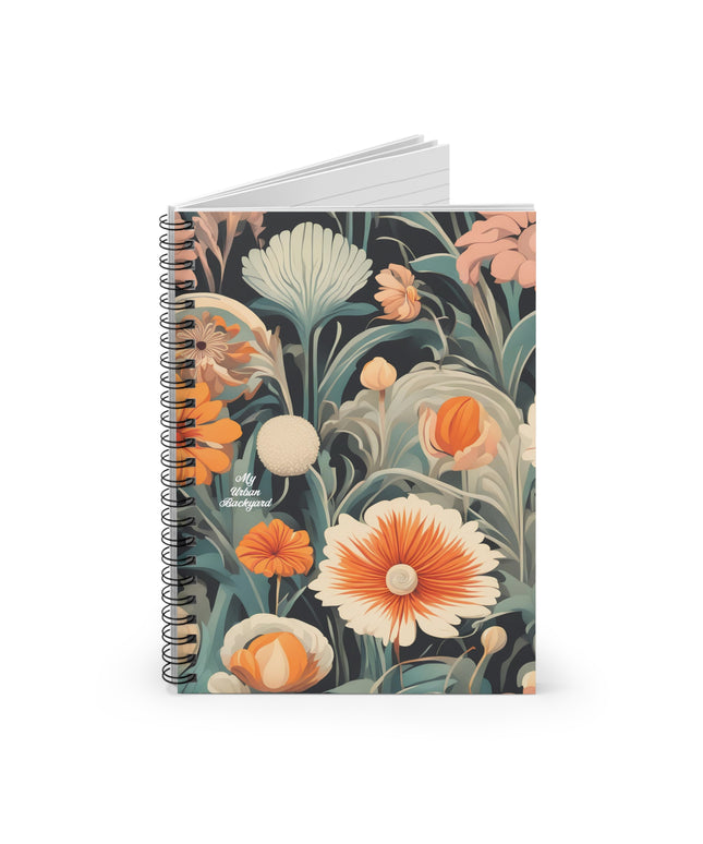 Orange and White Flowers, Spiral Notebook Writing Journal - 118 Ruled Pages