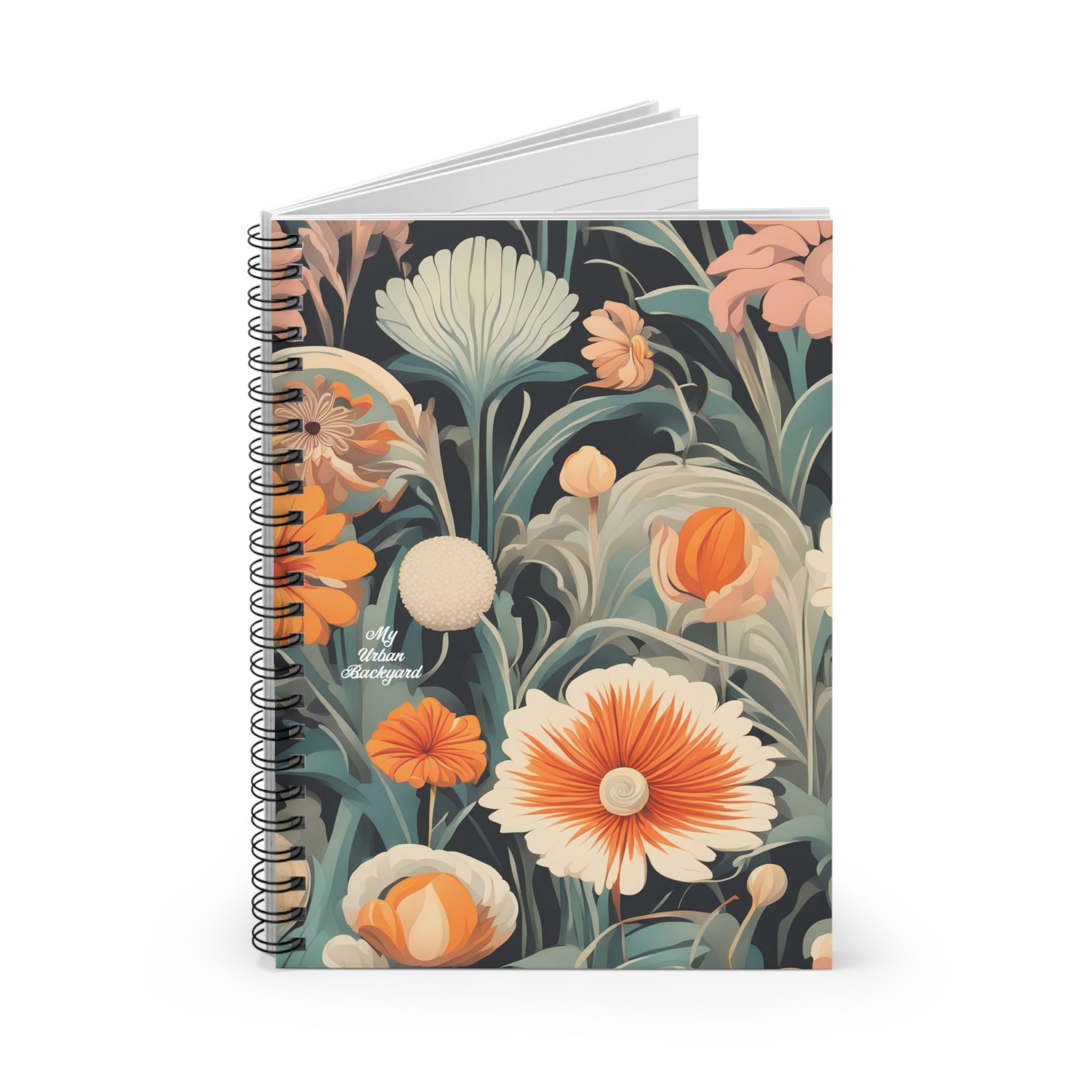 Orange and White Flowers, Spiral Notebook Writing Journal - 118 Ruled Pages
