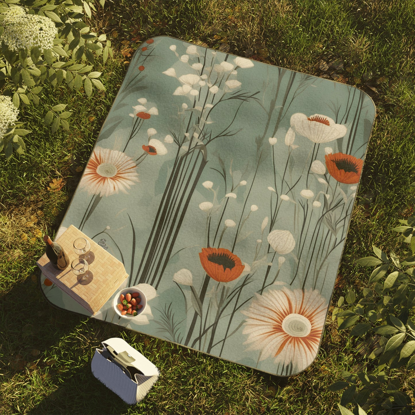 Winter Wildflowers, Outdoor Picnic Blanket with Soft Fleece Top, Water-Resistant Bottom, 51" × 61"