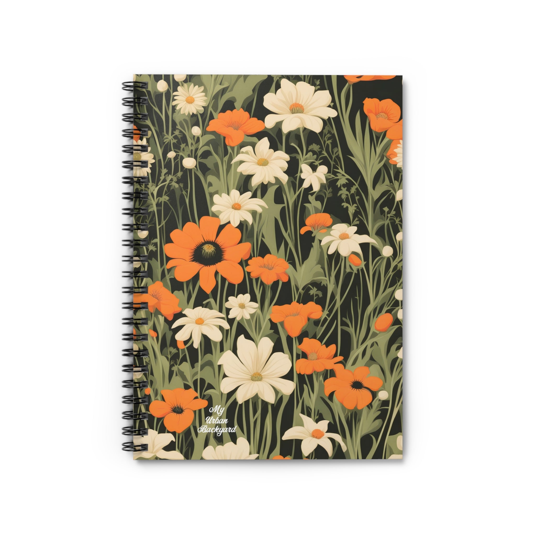 Orange and White Flowers, Spiral Notebook Writing Journal - 118 Ruled Pages