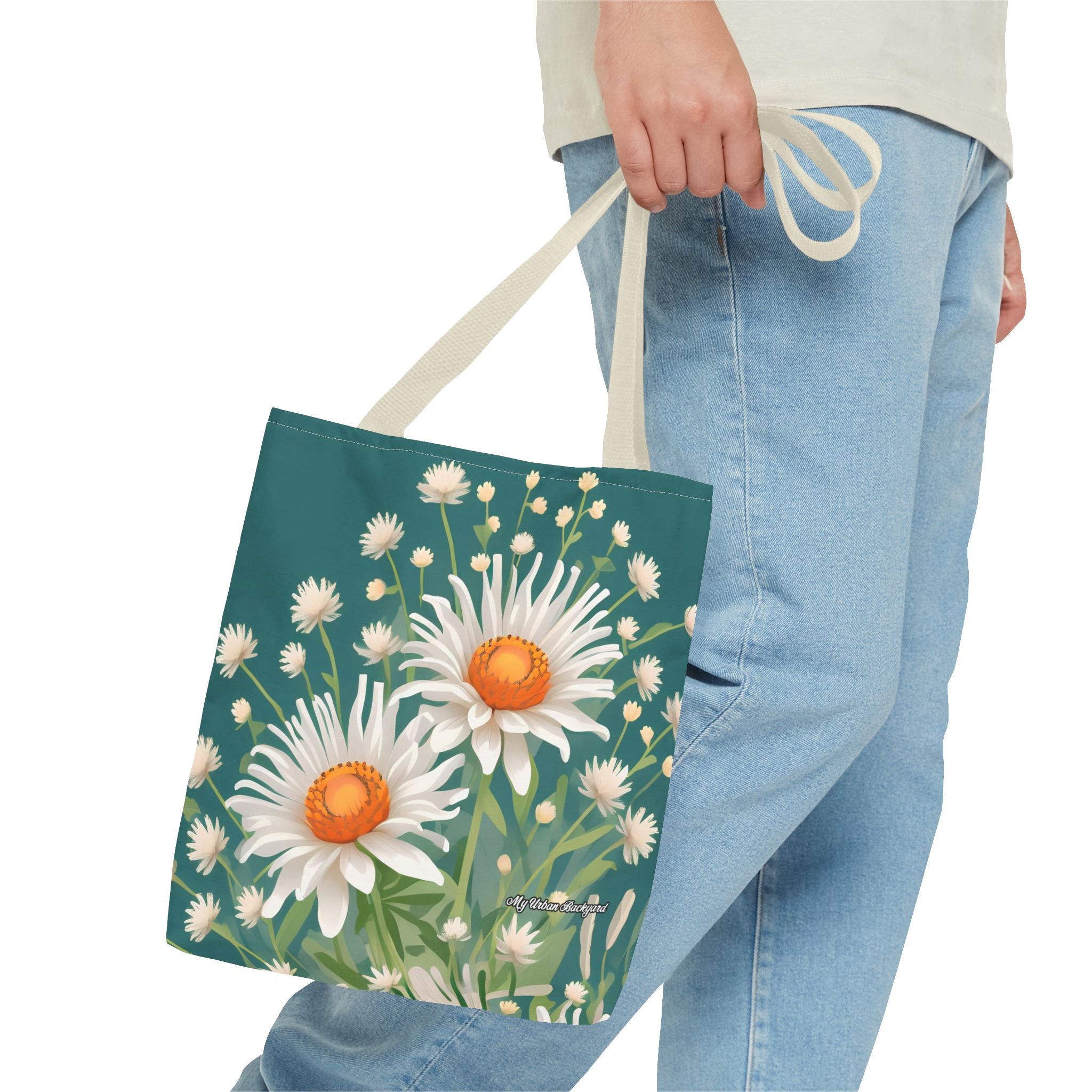 White Flowers Tote Bag with Cotton Handles For Everyday Use, 3 Sizes