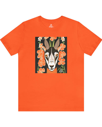Goat with Orange Flowers, Soft 100% Jersey Cotton T-Shirt, Unisex, Short Sleeve, Retail Fit