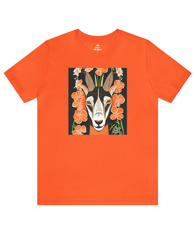 Goat with Orange Flowers, Soft 100% Jersey Cotton T-Shirt, Unisex, Short Sleeve, Retail Fit