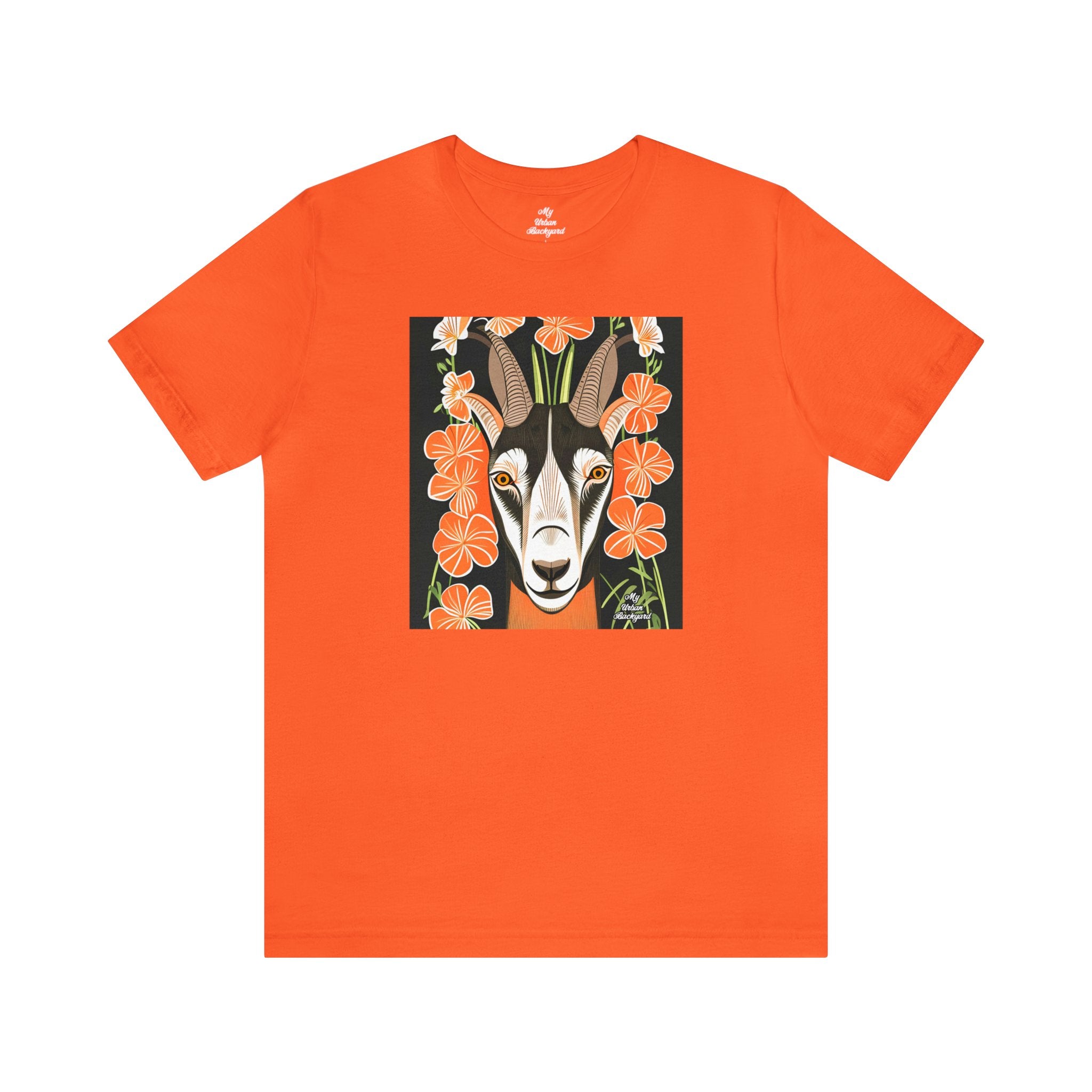 Goat with Orange Flowers, 100% Jersey Cotton T-Shirt