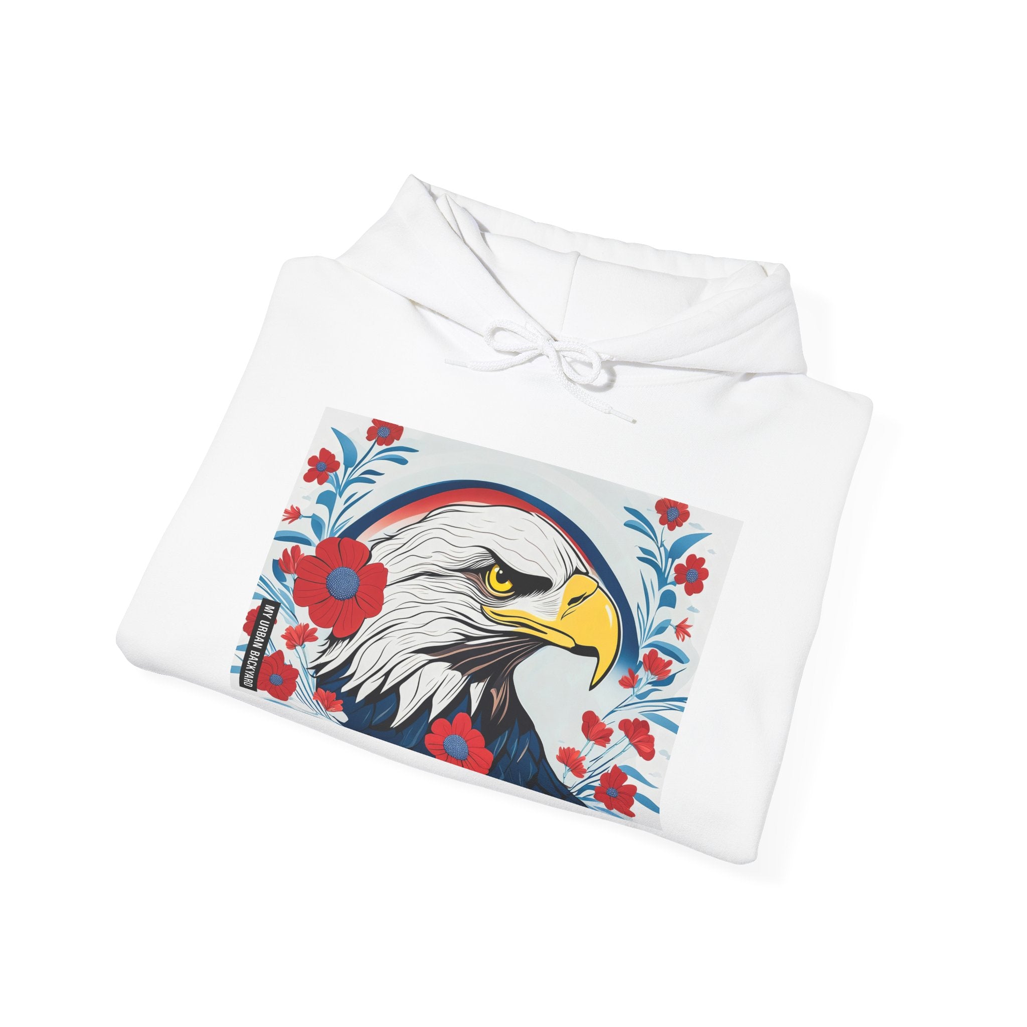 Bald Eagle w Flowers, Unisex Hoodie w Front Pocket