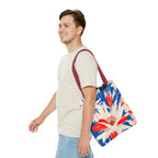 Red White & Blue Flowers Tote Bag with Cotton Handles For Everyday Use, 3 Sizes