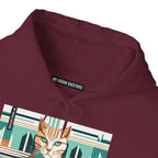 Art Deco Tabby Cat, Unisex Hoodie w Front Pocket