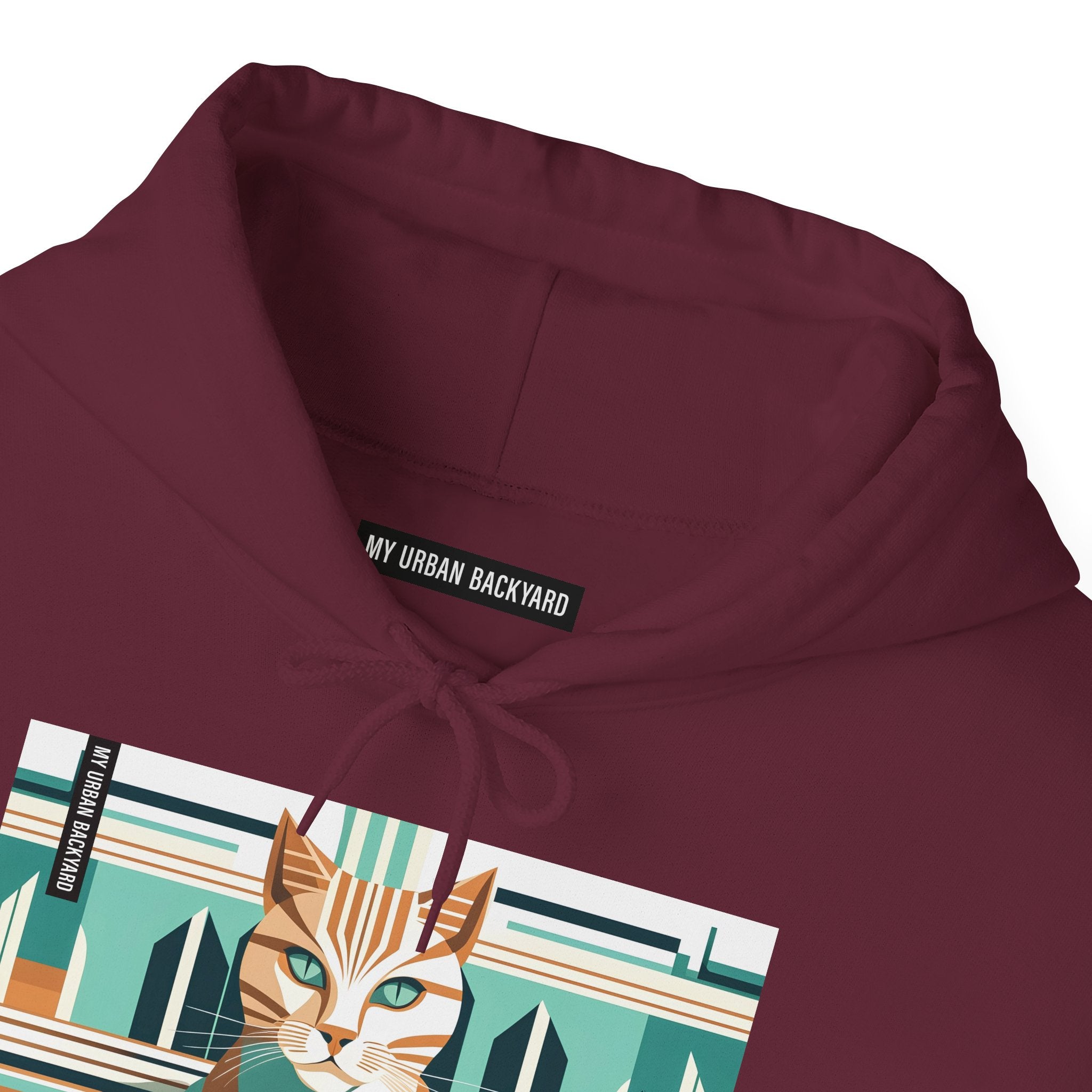 Art Deco Tabby Cat, Unisex Hoodie w Front Pocket