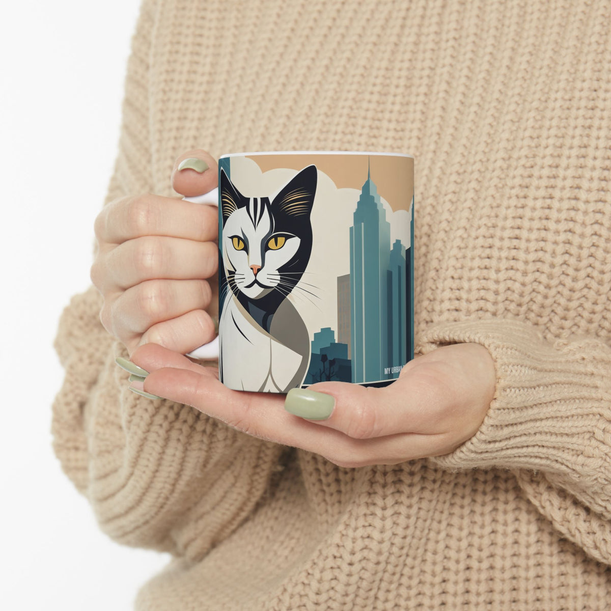 Art Deco Urban Cat Ceramic Mug