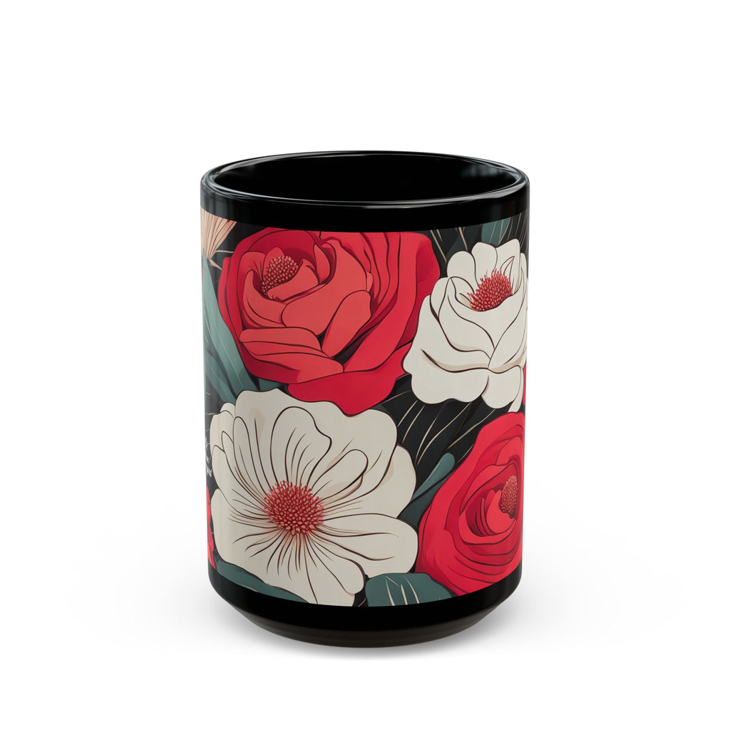 Floral Black Mug - Perfect for Coffee Lovers, Gift for Her, Home Decor, Botanical Design, Floral Coffee Cup