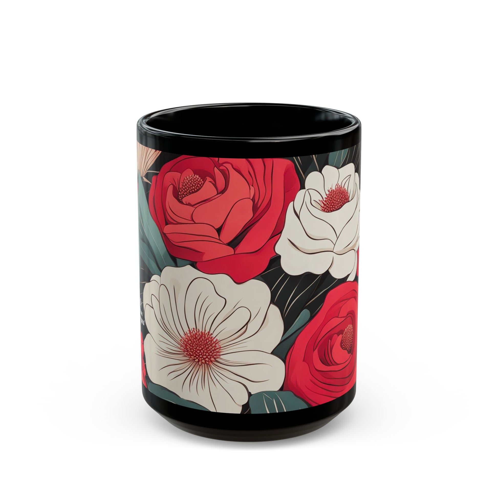 Floral Black Mug - Perfect for Coffee Lovers, Gift for Her, Home Decor, Botanical Design, Floral Coffee Cup
