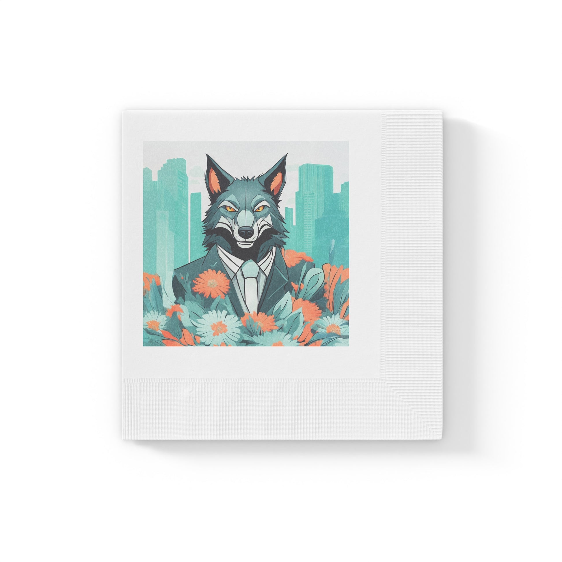 Vincent Blueclaw, Wolf in Suit Cocktail Napkins — Stylish Cocktail Party & Event Beverage Napkins, 2 sizes, Pack of 50 or 100