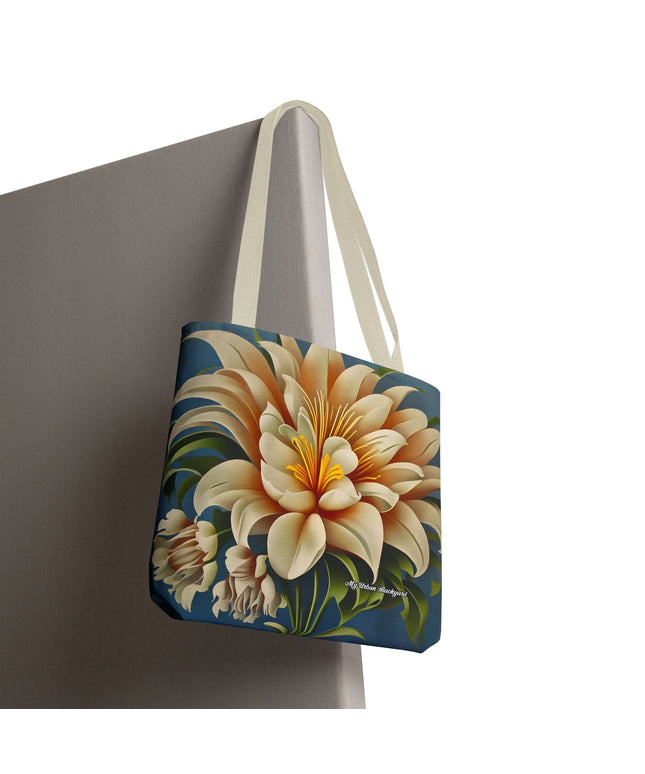 Large White Flower Tote Bag with Cotton Handles For Everyday Use, 3 Sizes