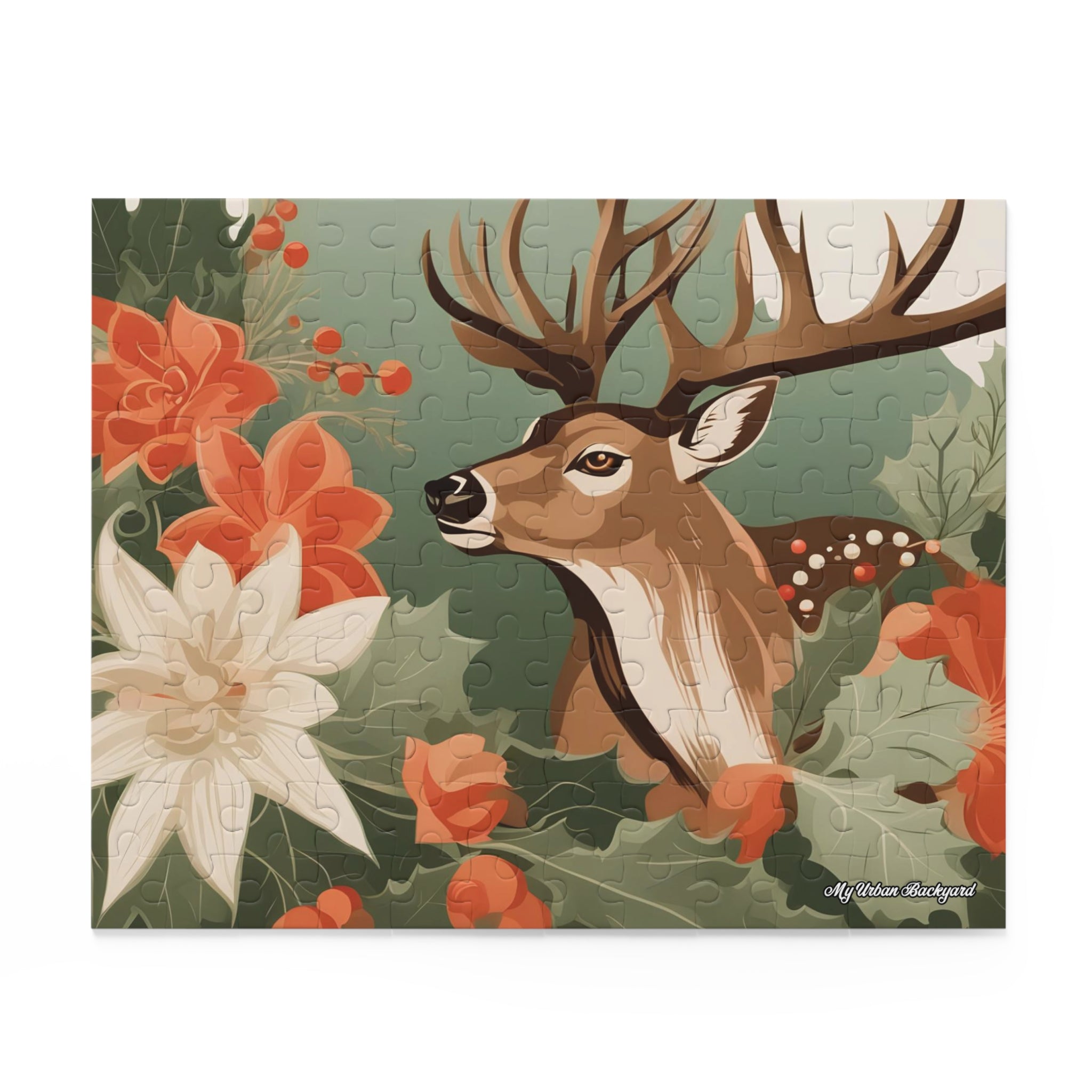 Deer with Holiday Flowers, Jigsaw Puzzle, (120, 252, or 500-Piece)
