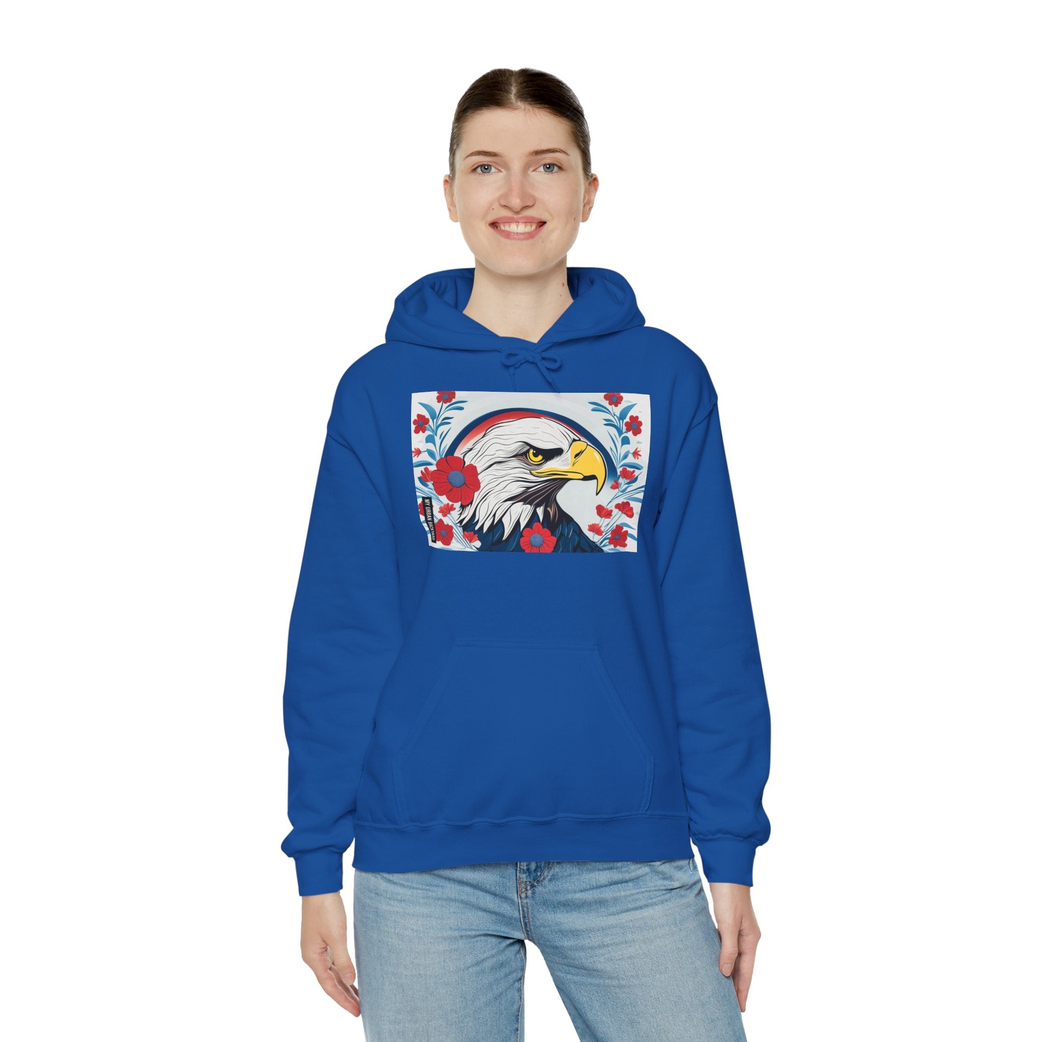 Bald Eagle w Flowers, Unisex Hoodie w Front Pocket