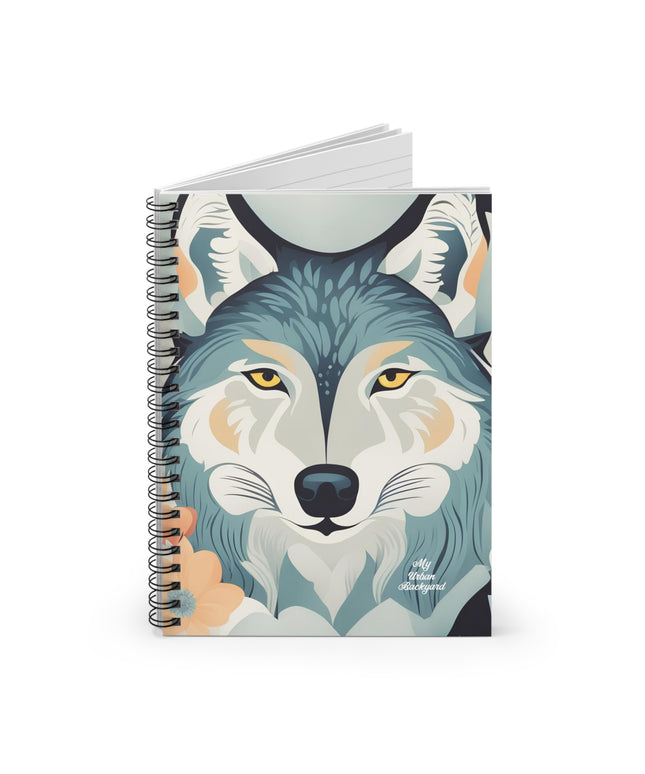 Blue Wolf, Spiral Notebook Writing Journal - 118 Ruled Pages