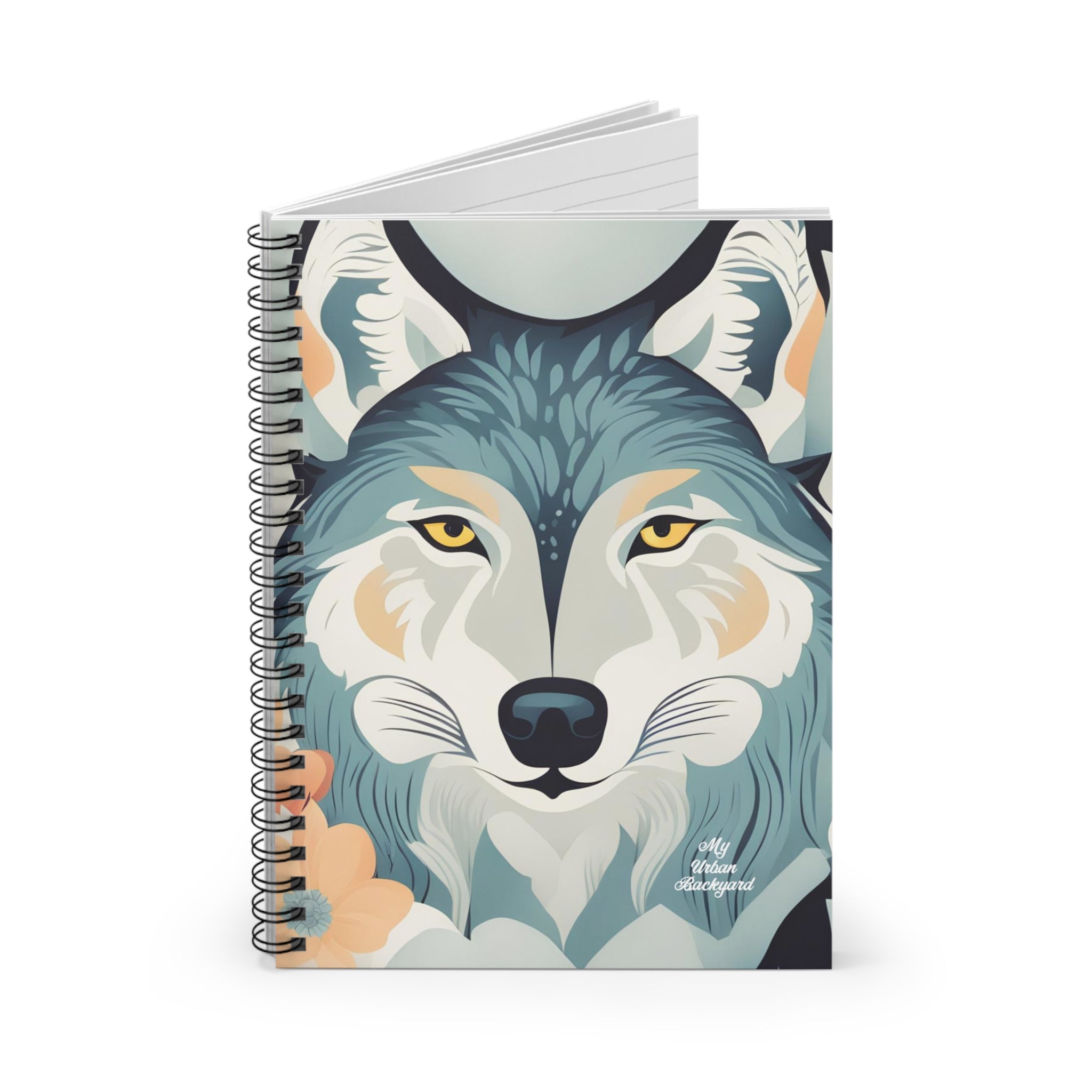 Blue Wolf, Spiral Notebook Writing Journal - 118 Ruled Pages