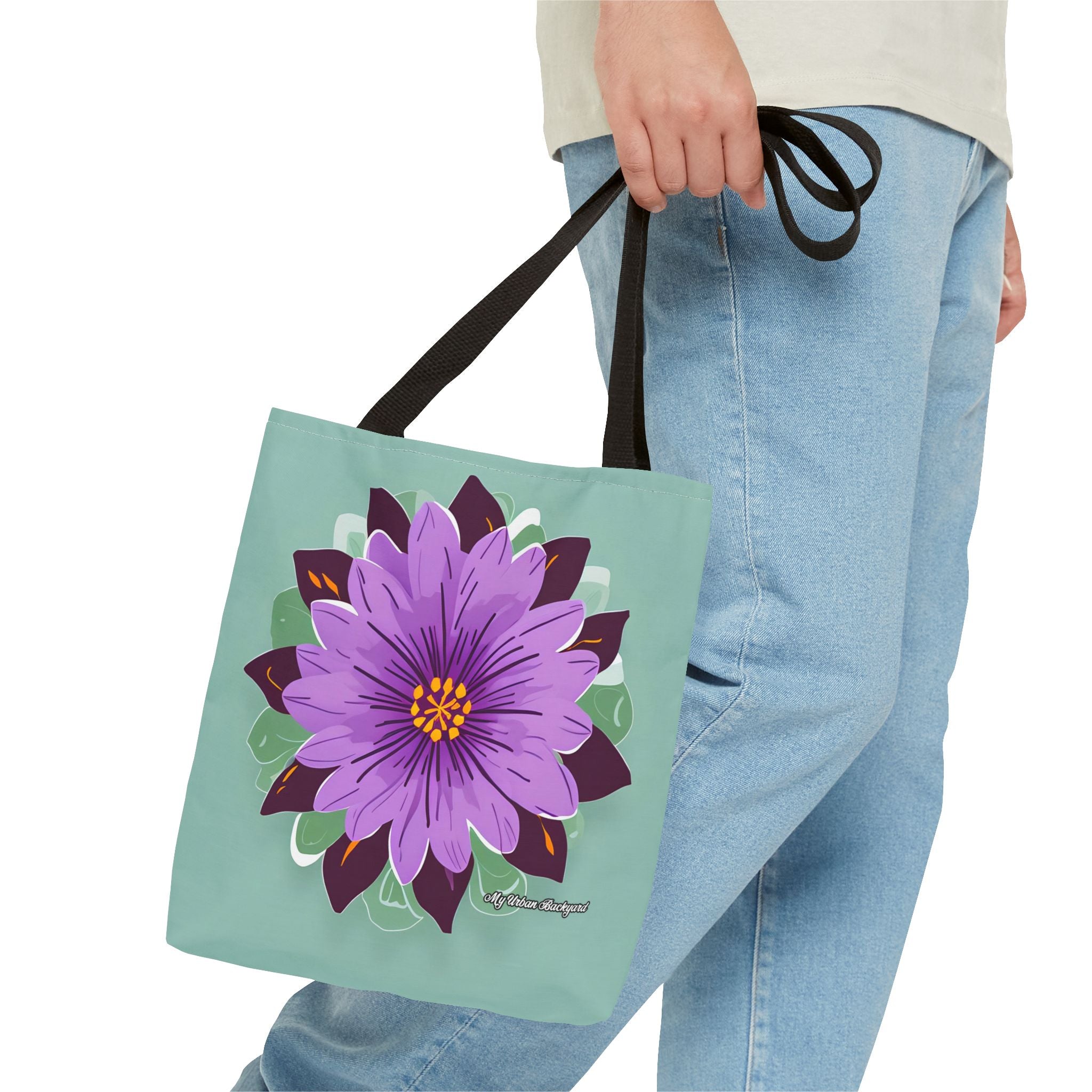 Purple Flower Tote Bag with Cotton Handles For Everyday Use, 3 Sizes