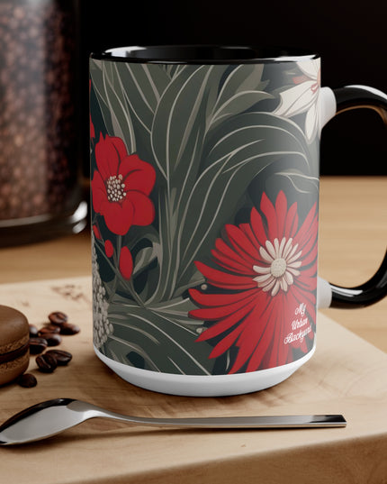 Red and White Flowers, Ceramic Mug - Perfect for Coffee, Tea, and More!