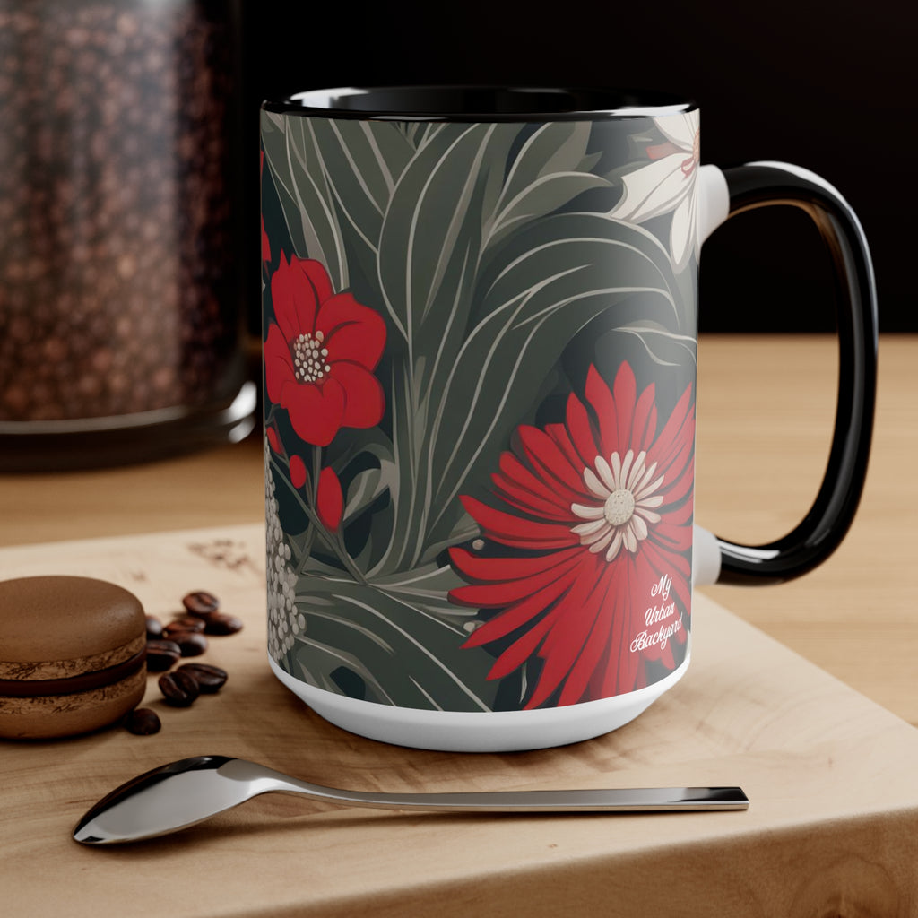 Red and White Flowers, Ceramic Mug - Perfect for Coffee, Tea, and More!