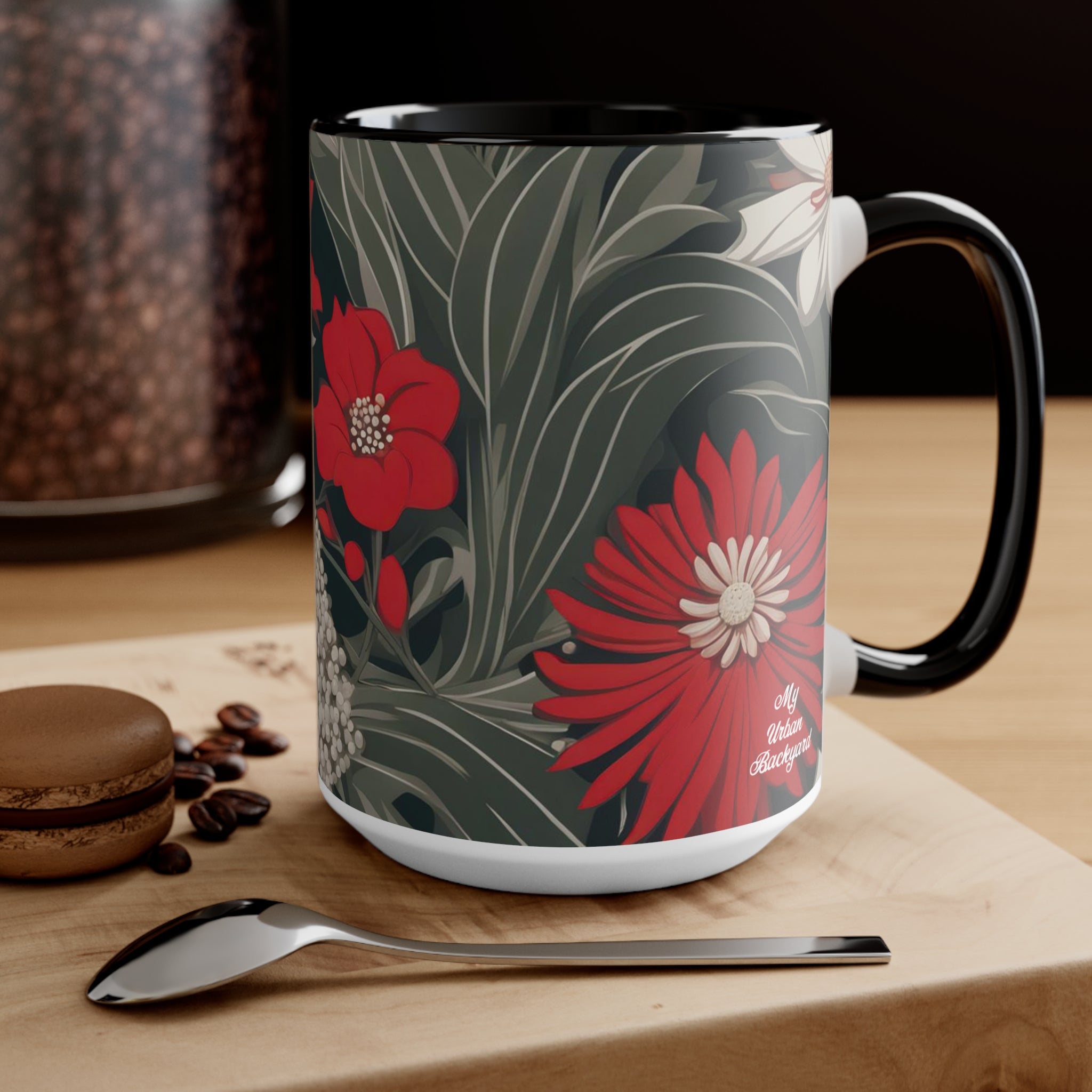 Red and White Flowers, Ceramic Coffee Mug