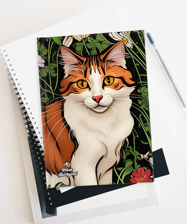 Orange and White Cat with Flowers, Hardcover Notebook Journal - Write in Style
