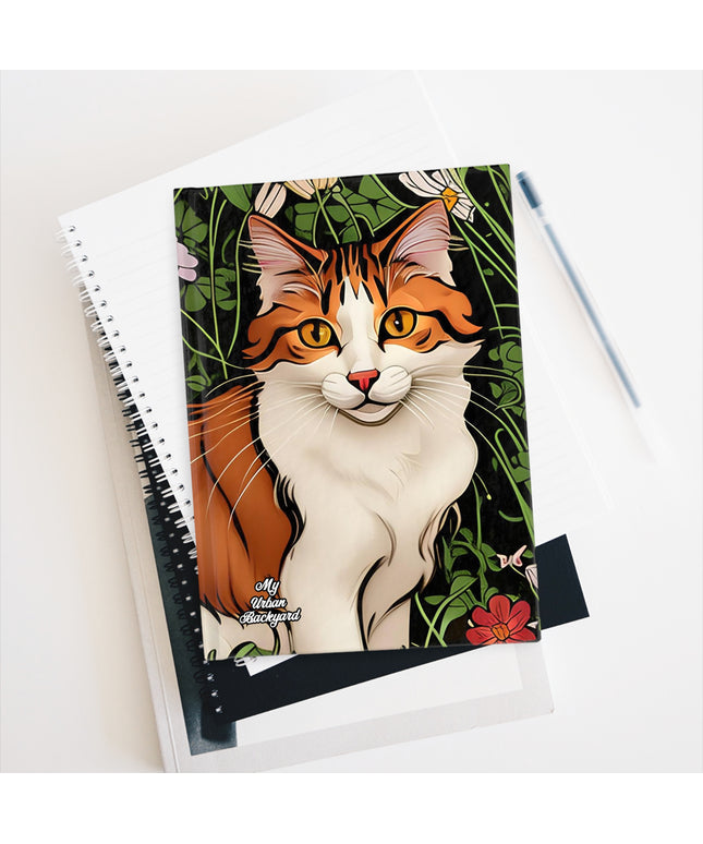 Orange and White Cat with Flowers, Hardcover Notebook Journal - Write in Style