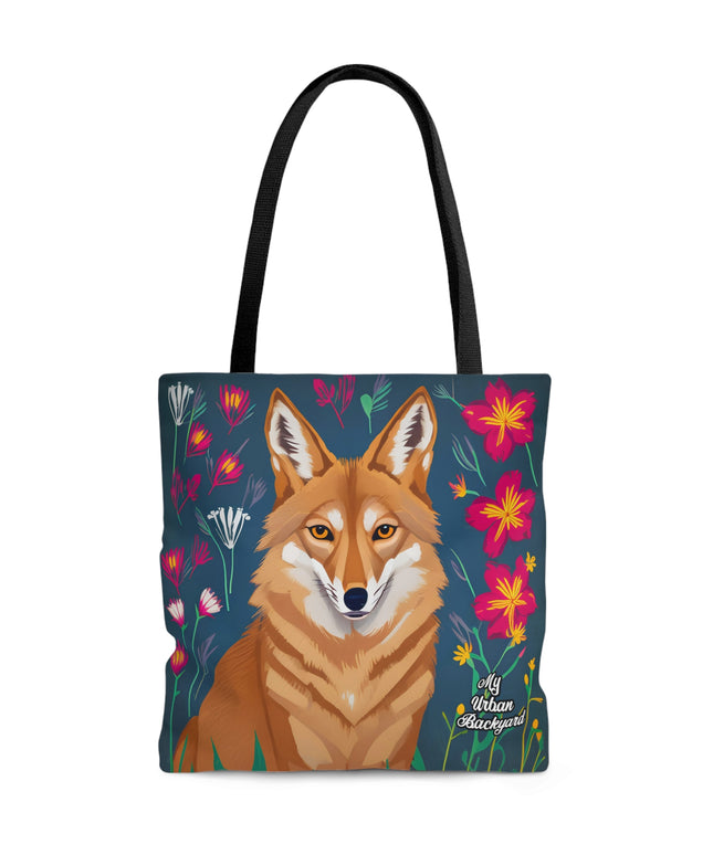 Coyote w Red Flowers, Tote Bag for Everyday Use - Durable and Functional