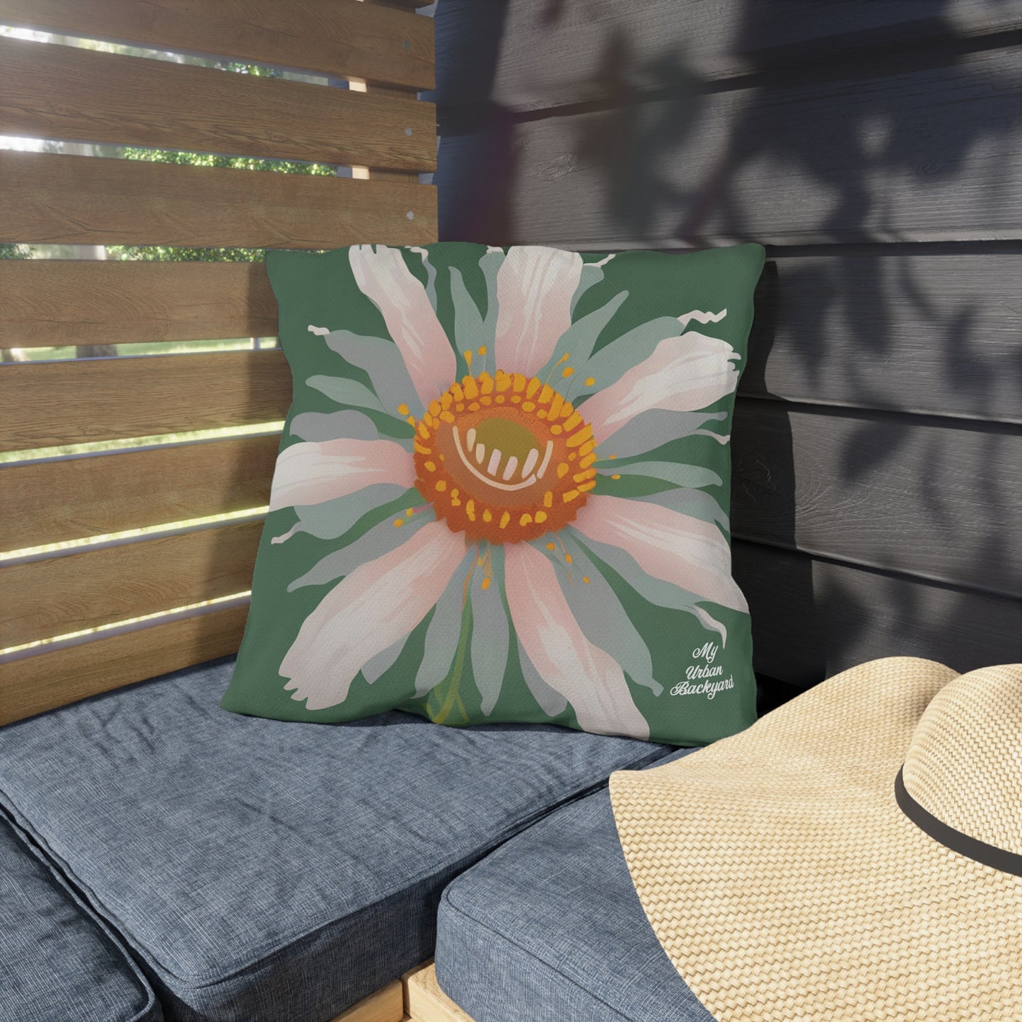 Large White Flower, Amber accent color, Indoor/Outdoor Throw Pillow Decor for Patio or Office