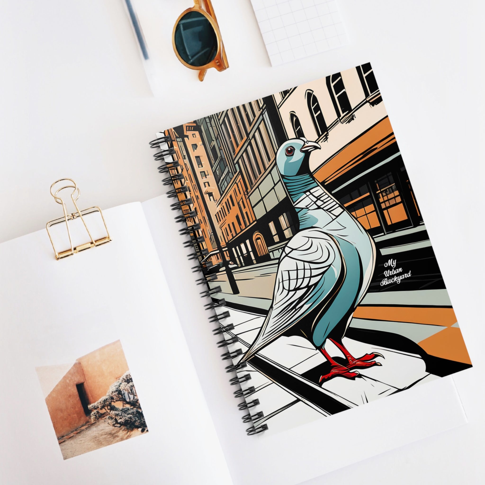 Pigeon on a City Street, Spiral Notebook Writing Journal - 118 Ruled Pages