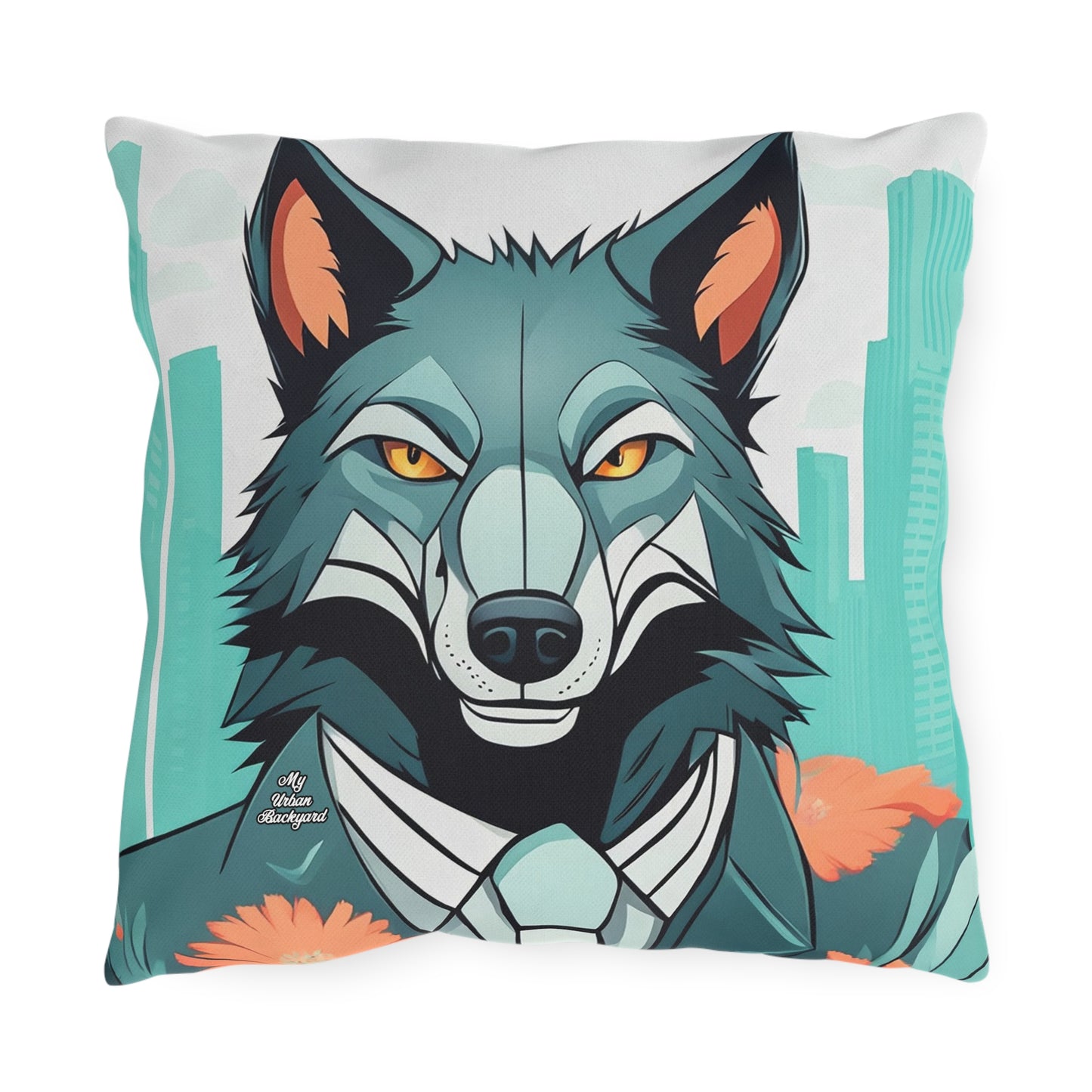 Vincent Blueclaw, Wolf Throw Pillow, Indoor/Outdoor Decor for Home or Office