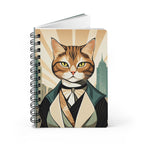 Dapper Art Deco Tabby Cat Spiral Journal