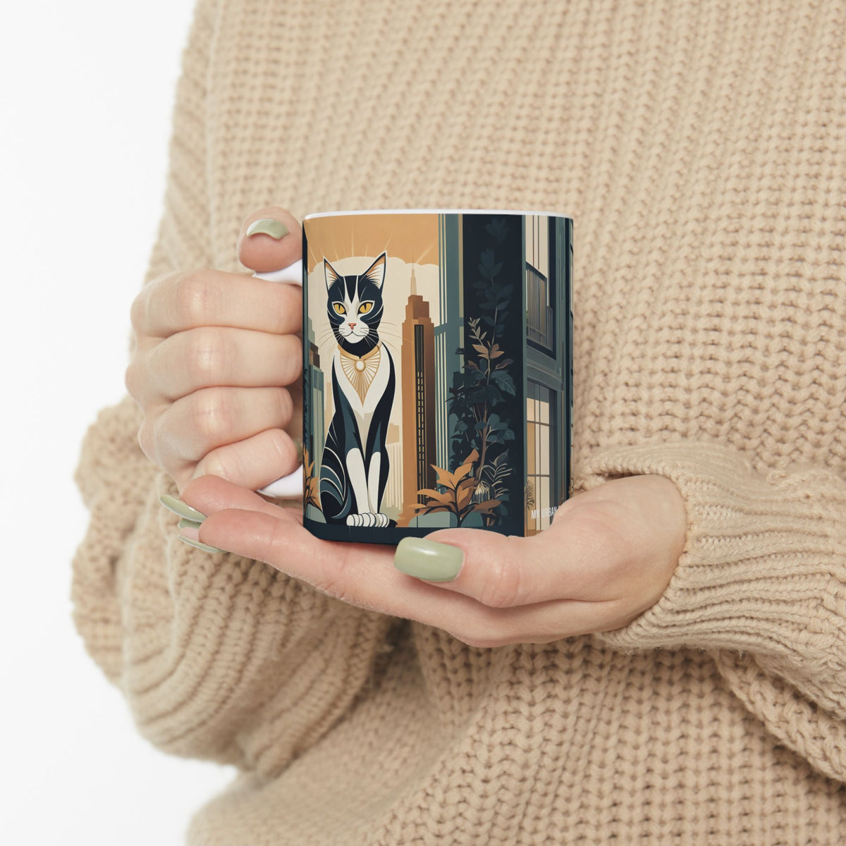 Art Deco City Cat Ceramic Mug