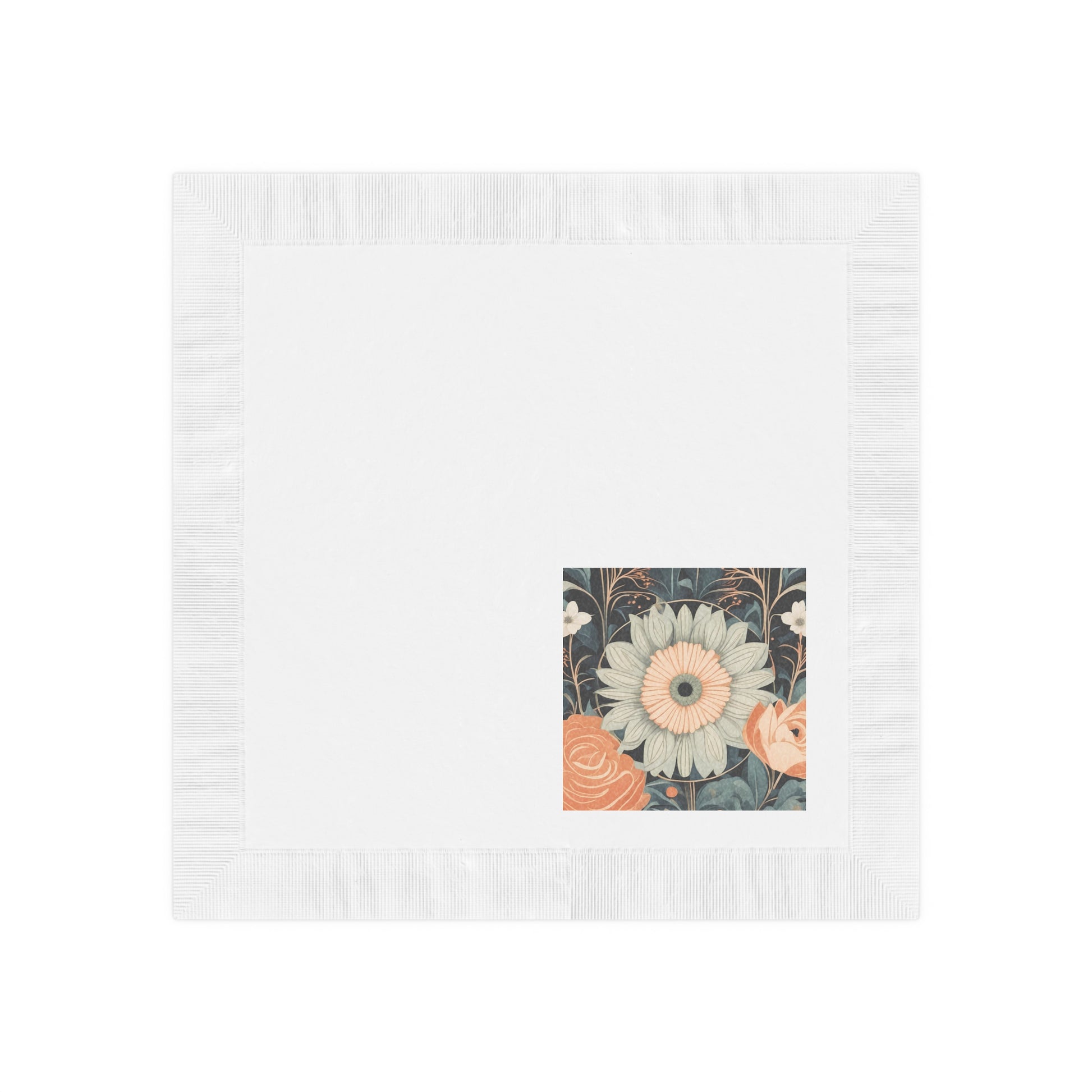 Floral Square Cocktail Napkins — Vintage Peach & Sage Botanical Design, 2 sizes, Pack of 50 or 100